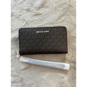 Michael Kors Jet Set Travel Large Brown Flat Phone Case Wallet